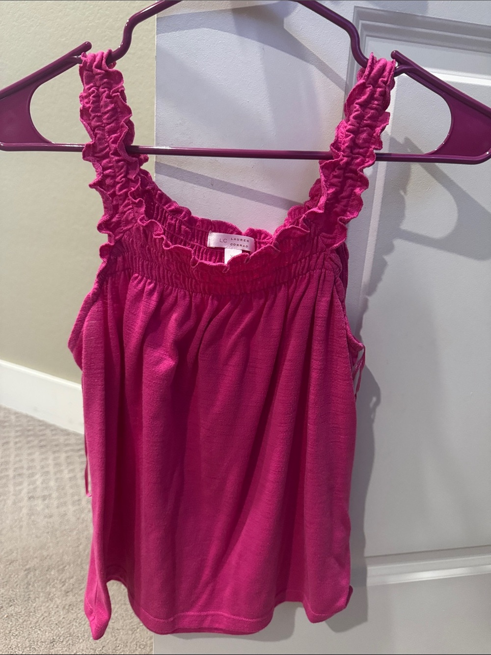 LC Lauren Conrad Hot Pink Ruffle-Trim Camisole
